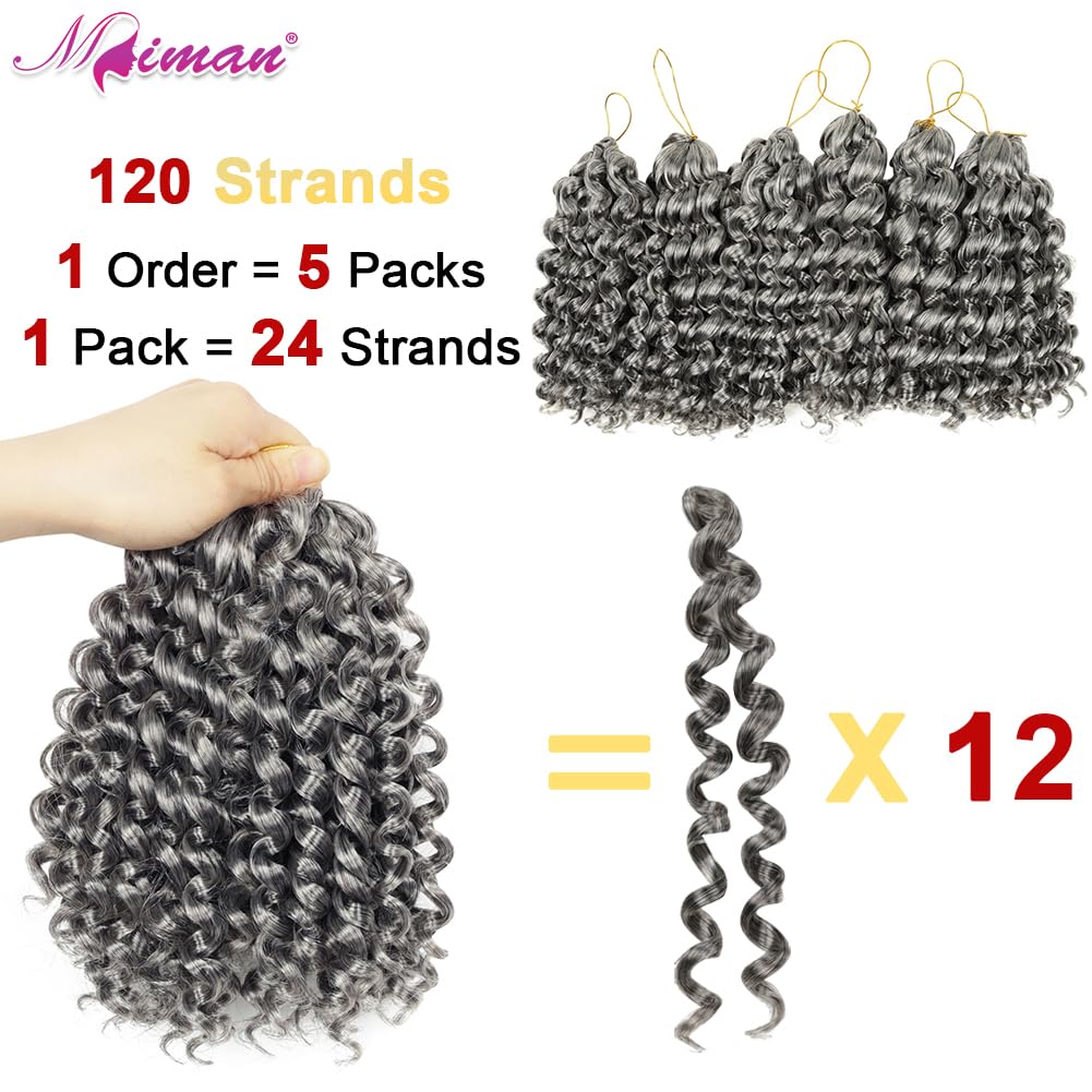 MIMAN 5 Packs 8 Inch Short Grey Beach Jamaican Bounce Synthetic Wand Curl Crochet Hair Curly Crochet Twist Braids Hair Extension For Black Women Ponytail Hairstyle
