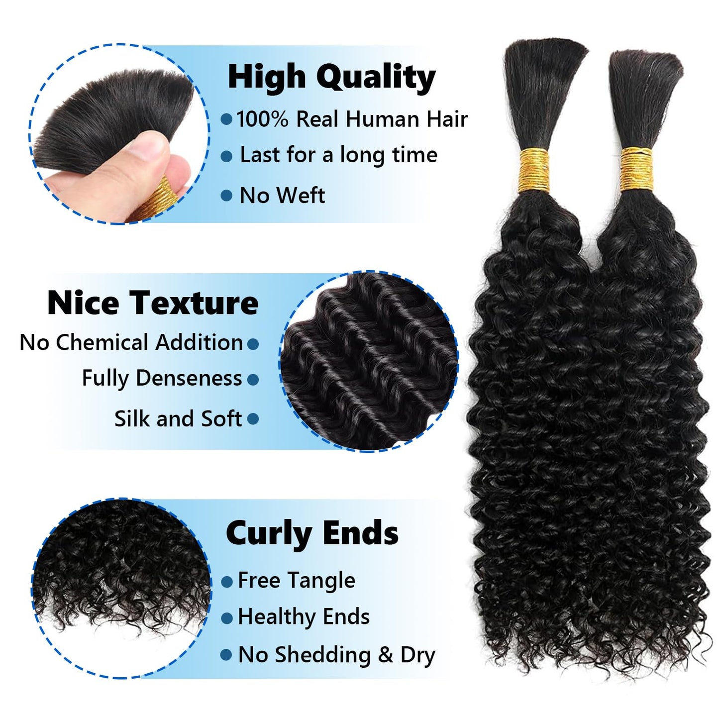 Human Braiding Hair For Boho Braids 110g Jerry Curly Bundles Human Hair 12A Remy Boho Human Hair For Braiding No Weft 2 Bundles/Pack Bulk Boho Hair for Braiding 16 inch Natural Black