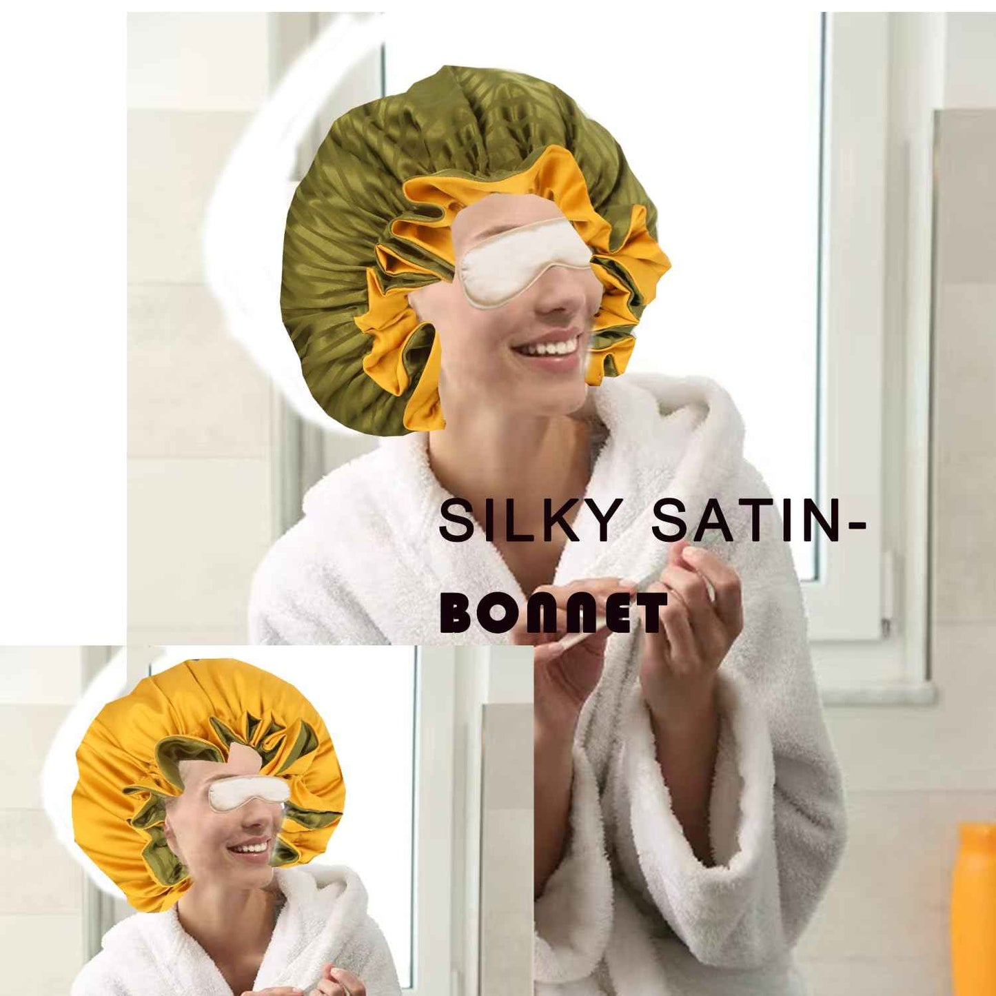 Satin bonnet 2PCS silk hair bonnet cap for women Adjustable sleep cap double-layer Washable