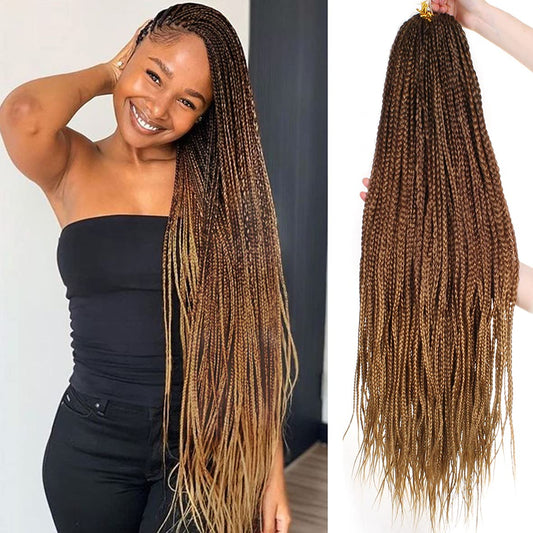 Unionbeauty 30 Inch 8 Packs Box Braids Crochet Hair Natural Black Pre-looped Medium Knotless Goddess Box Braids Synthetic Braiding Hair Extension for Woman 144 Strands 1B#