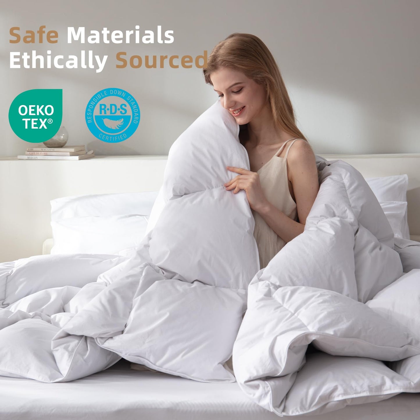WENERSI Hungarian Down Feather Fiber Comforter Cal King Size,Hotel Style Bedding Comforter,750+ Fill Power,1200TC,100% Organic Cotton Fabric,All Season White Duvet Insert with 8 Corner Tabs