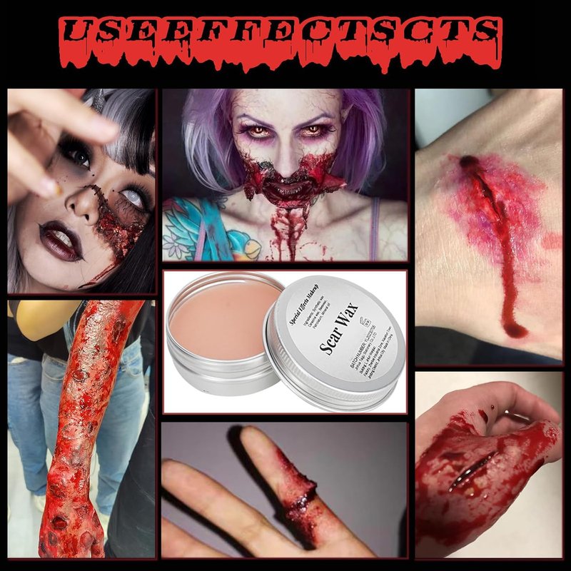Halloween Liquid Latex Special Effects SFX Makeup Kit - 8 Colors Bruise Face Body Paint Palette,Liquid Latex+Scar Wax+Spatula Tool+Fake Blood Spray+Coagulated Blood With Sponges for Halloween Cosplay