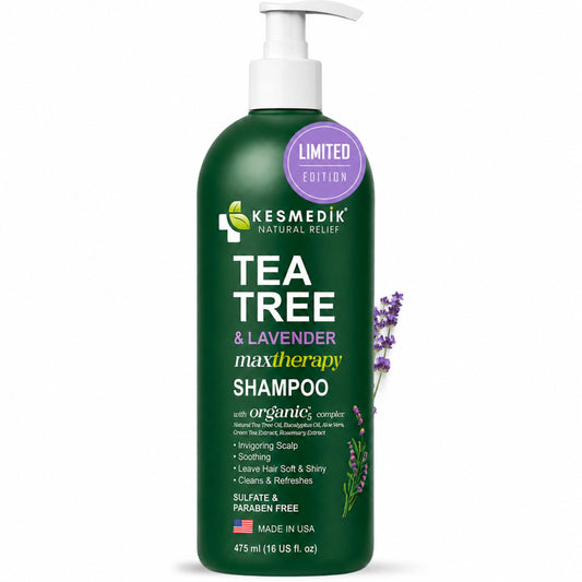 KESMEDIK Tea Tree Lavender Eucalyptus Shampoo with MaxTherapy with 100% Tea Tree Oil for Hair, Helps Refresh Itchy Scalp, Deep Clean Oily Hair, Dandruff & Buildup, Sulfate-Free, Women & Men, 16 fl oz