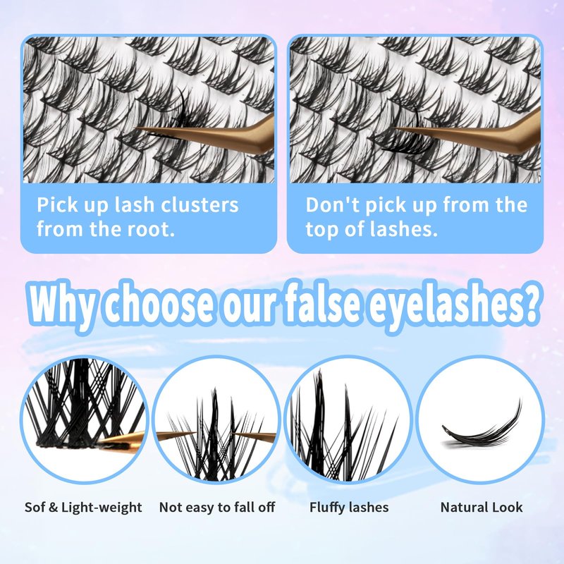LinShow Lash Clusters Kit Mix 9-16mm Volume Soft Natural Cluster Lashes DIY Individual Eyelash Extensions Kit With Seal Bond Remover Easy Self Application