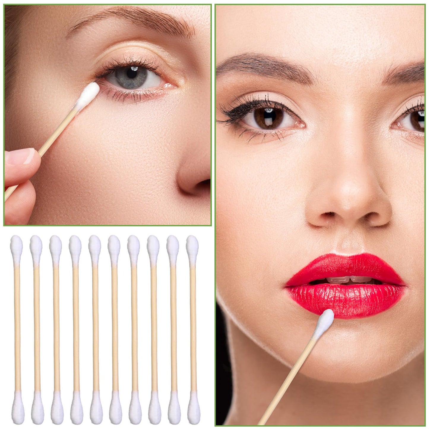 Heigble 5000 Count Bamboo Cotton Swabs Double Round Buds Organic Cotton Swabs with Tips for Ears Sterile Tipped Applicator Makeup Swab Daily Makeup Cleaning for Eyes