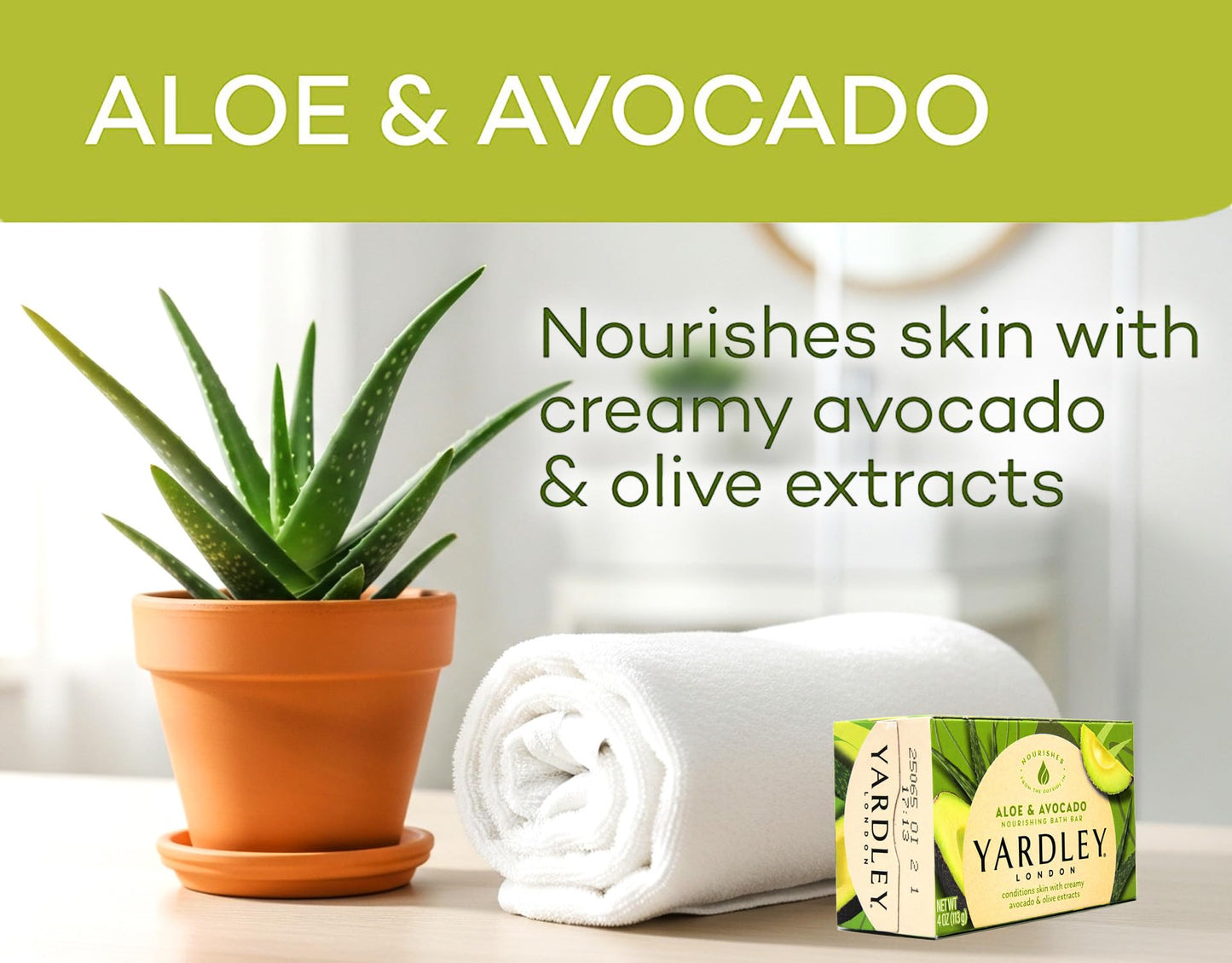 Yardley London Aloe and Avocado Naturally Moisturizing Bath Bar 4.0 oz (Pack of 12)