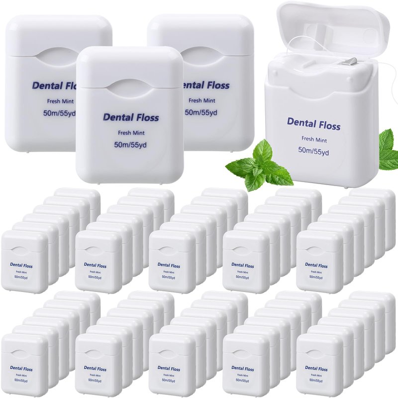 Mimorou 60 Pack Dental Floss Bulk Mint Flavored 50m Each Travel Dental Floss Oral Care for Teeth Protection(White)