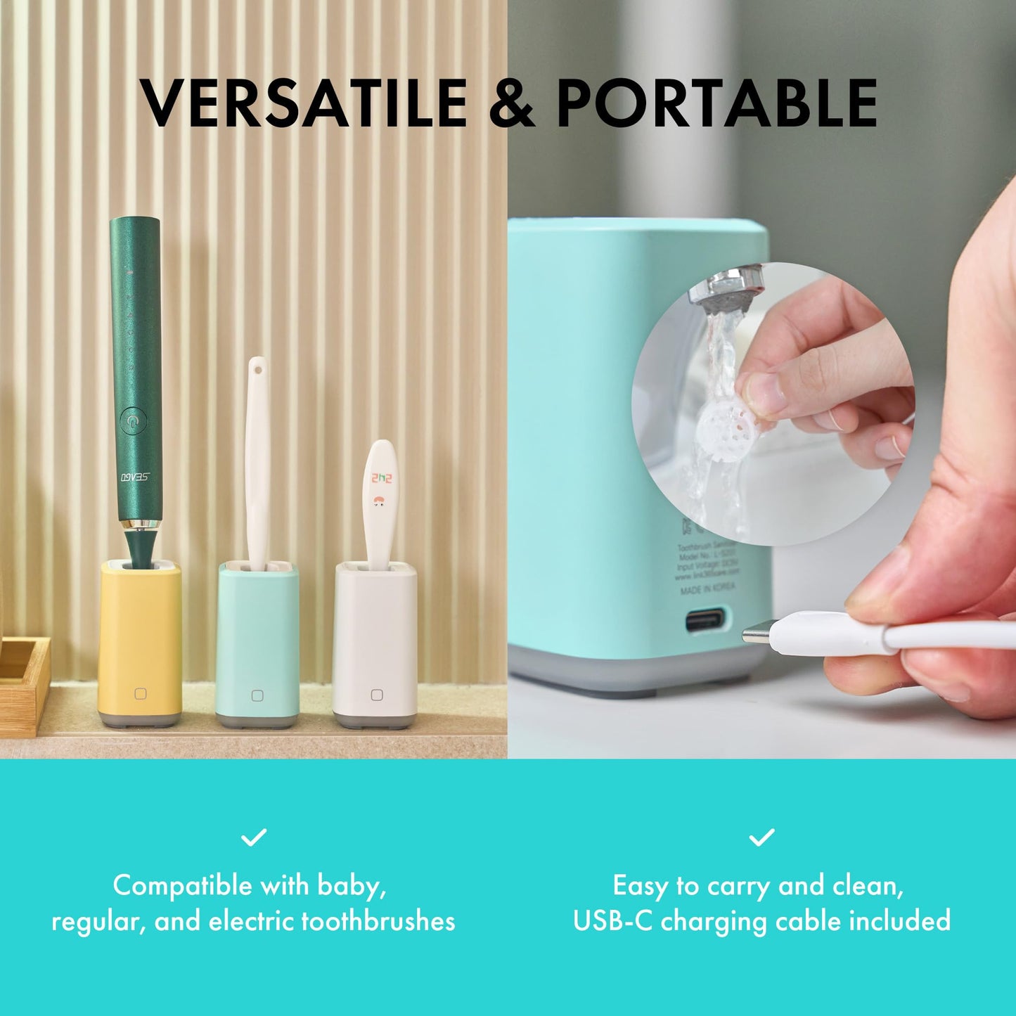 Link UV-C + Heat Drying Toothbrush Holder L-S201/Toothbrush Cover/Toothbrush Travel Containers/USB Charging Way/Auto Care System (White)
