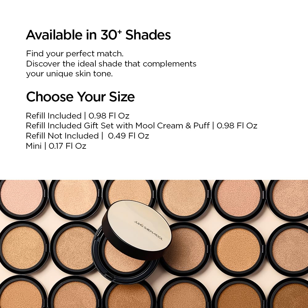 JUNG SAEM MOOL Essential Skin Nuder Cushion | Natural Finish, Buildable Coverage Cushion Foundation by Korean Makeup Artist (Refill Not Included, 0.49 Fl Oz), 21W Medium