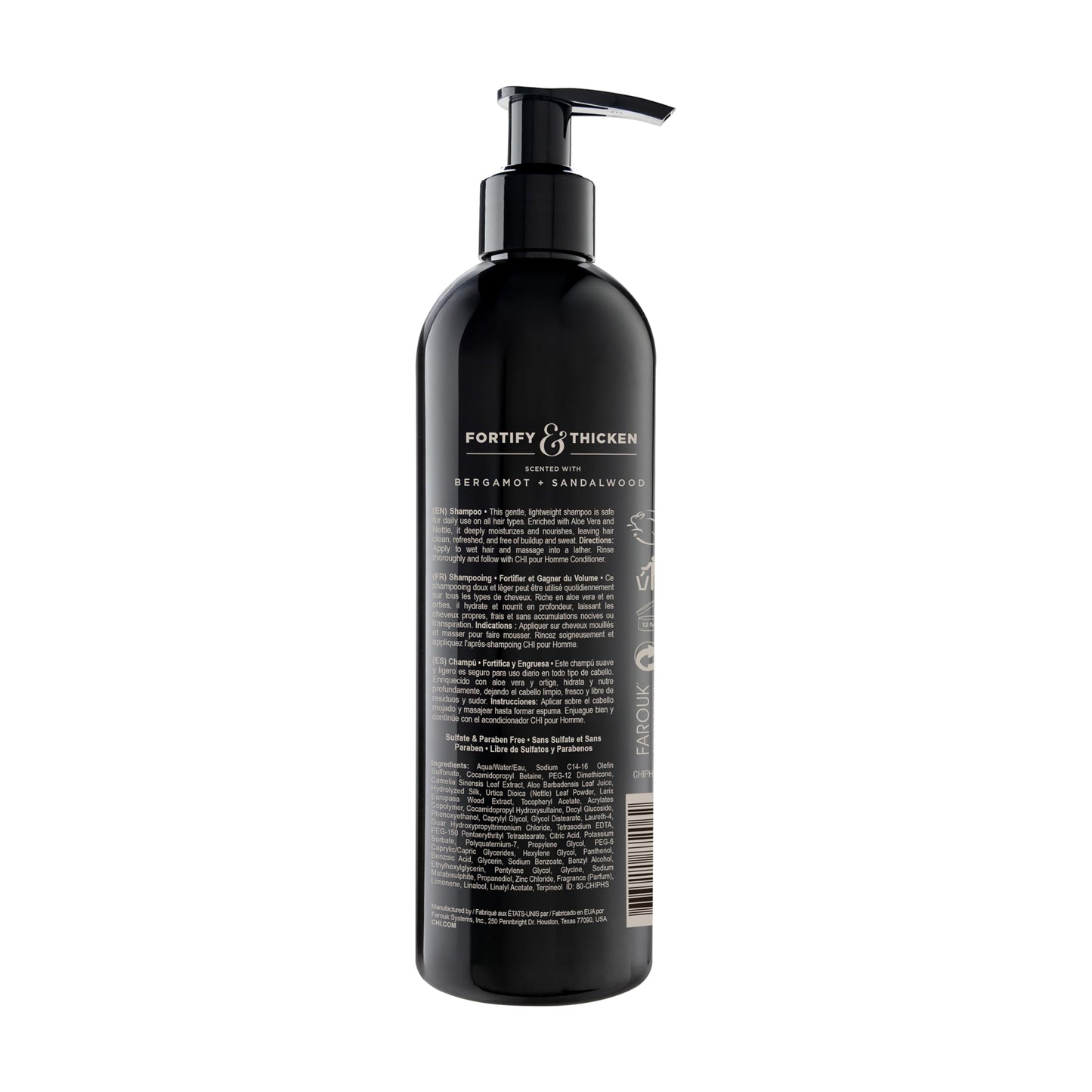 CHI Pour Homme Moisturizing Daily Shampoo for Men, Sulfate-Free Hair Cleanser with Aloe Vera & Nettle, Hydrates & Fortifies for Thicker, Healthier Hair, Fresh Woody Scent, 11.5 oz