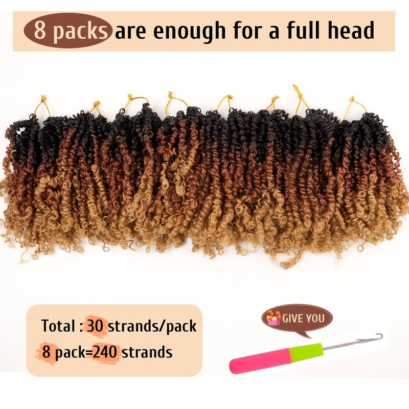 IIFLYDSFA Pre Looped Yanky Twist Crochet Hair 16 Inch 8 Packs 1B/30/27# Black/Brown/Blonde Ombre Fluffy Spring Mini Twist Passion Twist Bohemian Synthetic Crochet Braiding Hair