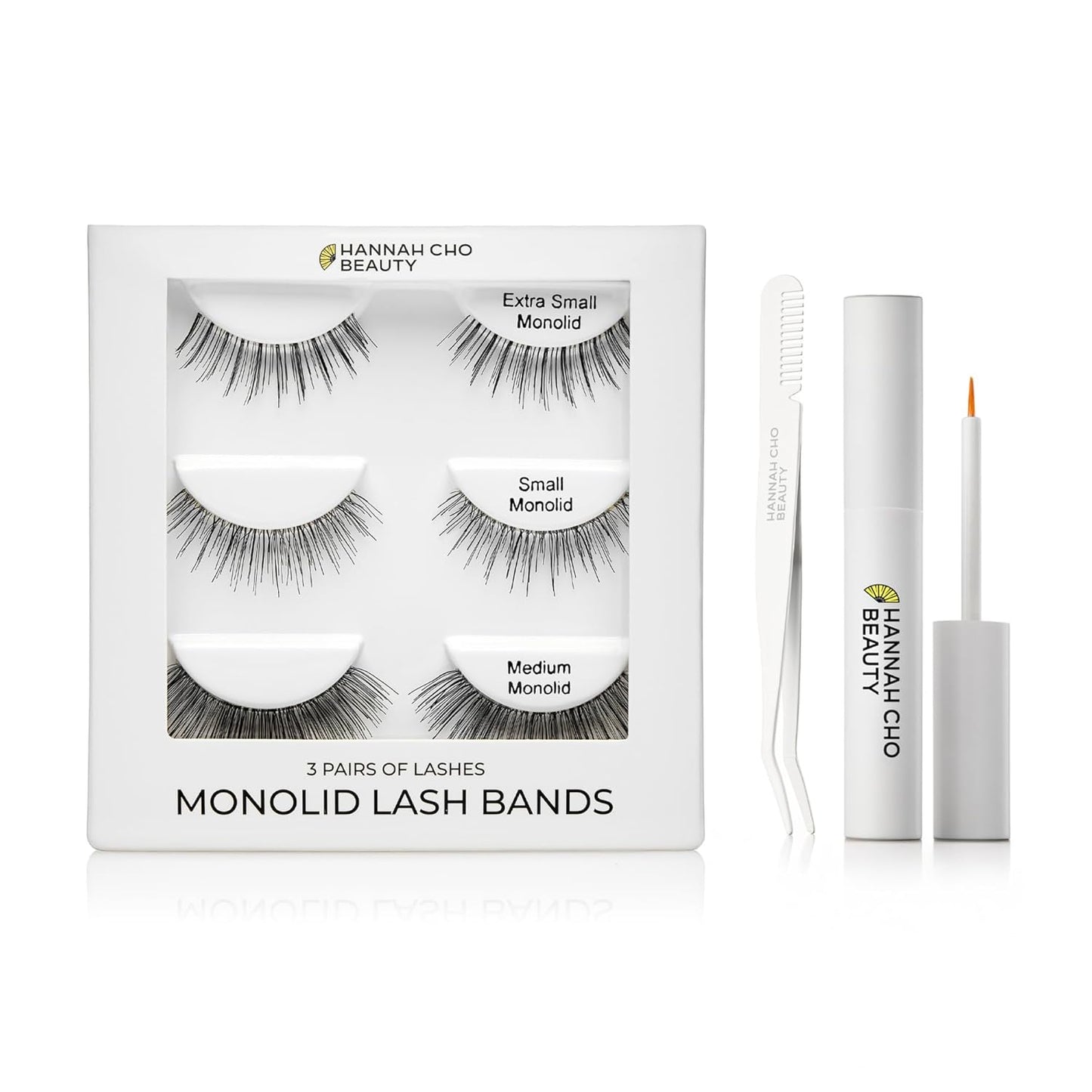 False Lashes for Monolids Starter Kit - Natural Strip Lashes for Heavy Eyelids | 3 Pairs, Applicator & Adhesive