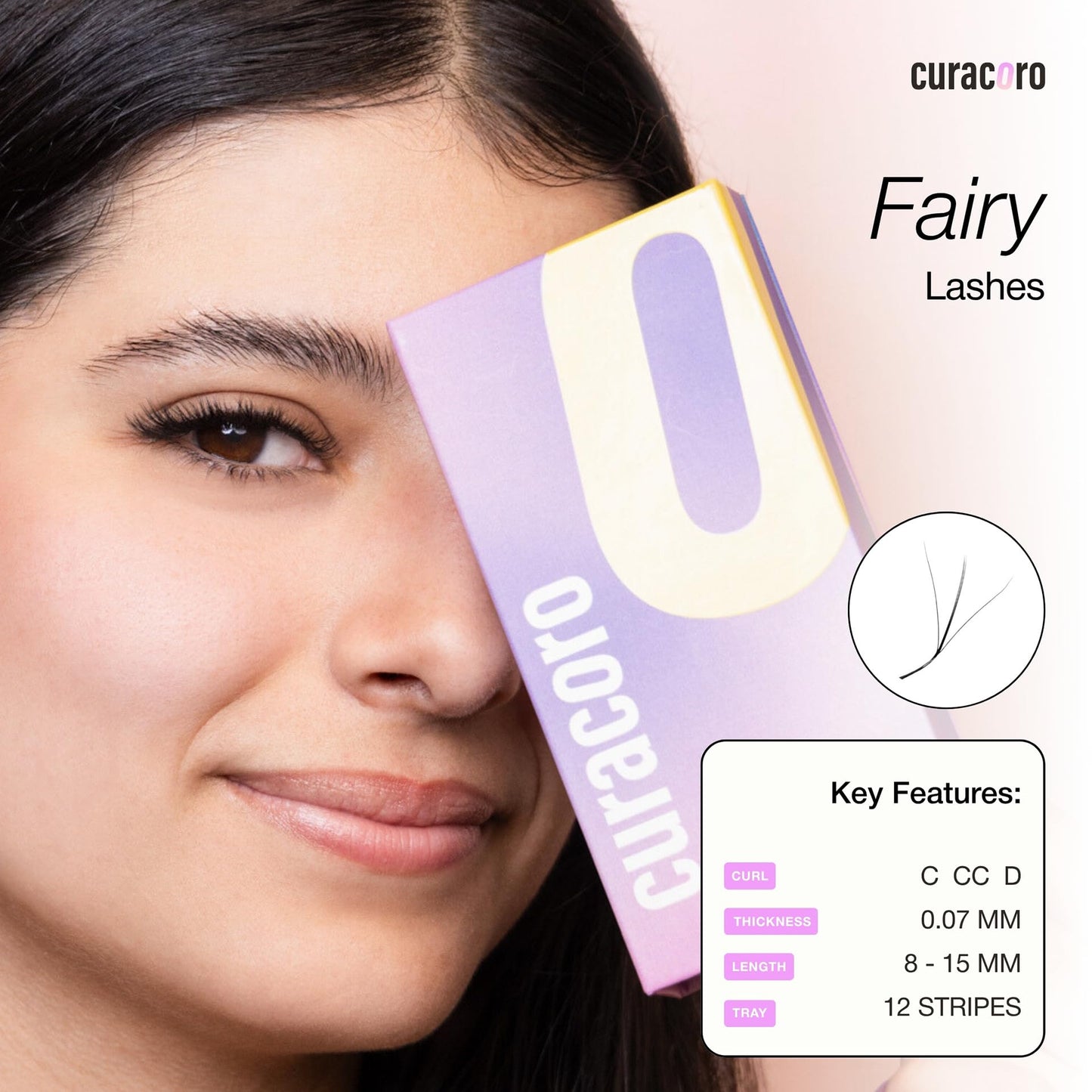 Curacoro Fairy Volume Lash Extensions 3D - 0.7mm Thickness D Curl 8mm-15mm Length, Premium Matte Black Individual Eyelashes Tray, Professional Supplies Use