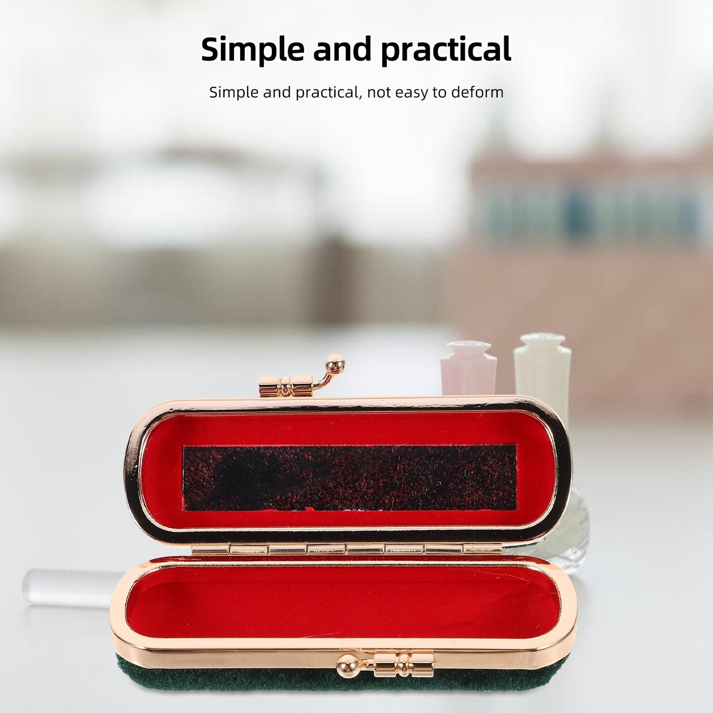 Cabilock Retro Lipstick Box with Mirror Compact Lip Balm Organizer Durable Cosmetic Storage Case Fits One Lipstick for Travel and Daily Use 3.93X1.37X0.98 Inches