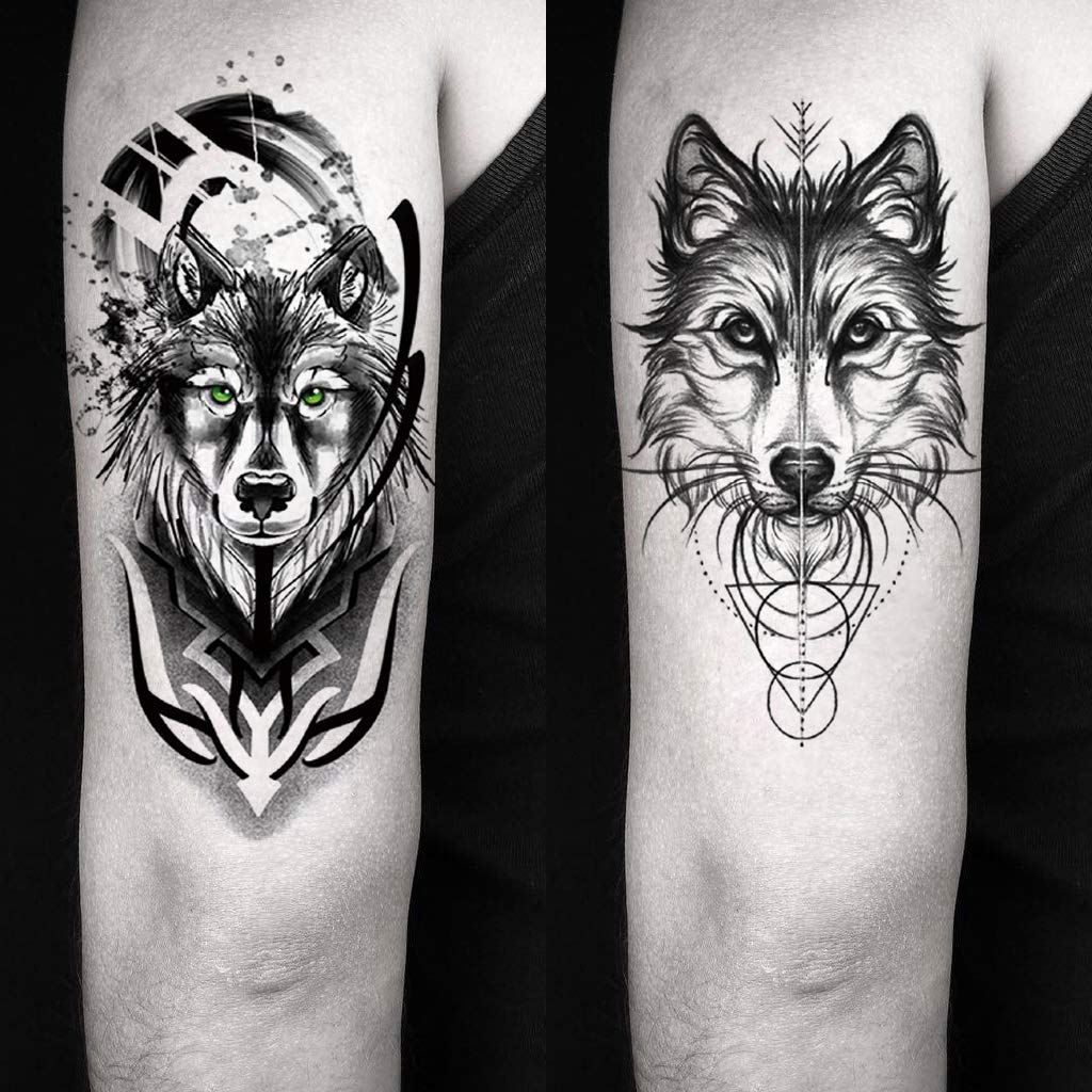 Oottati 8 Sheets Wolf Taichi Totem Skull Moon Forest Flower Arm Leg Temporary Tattoo