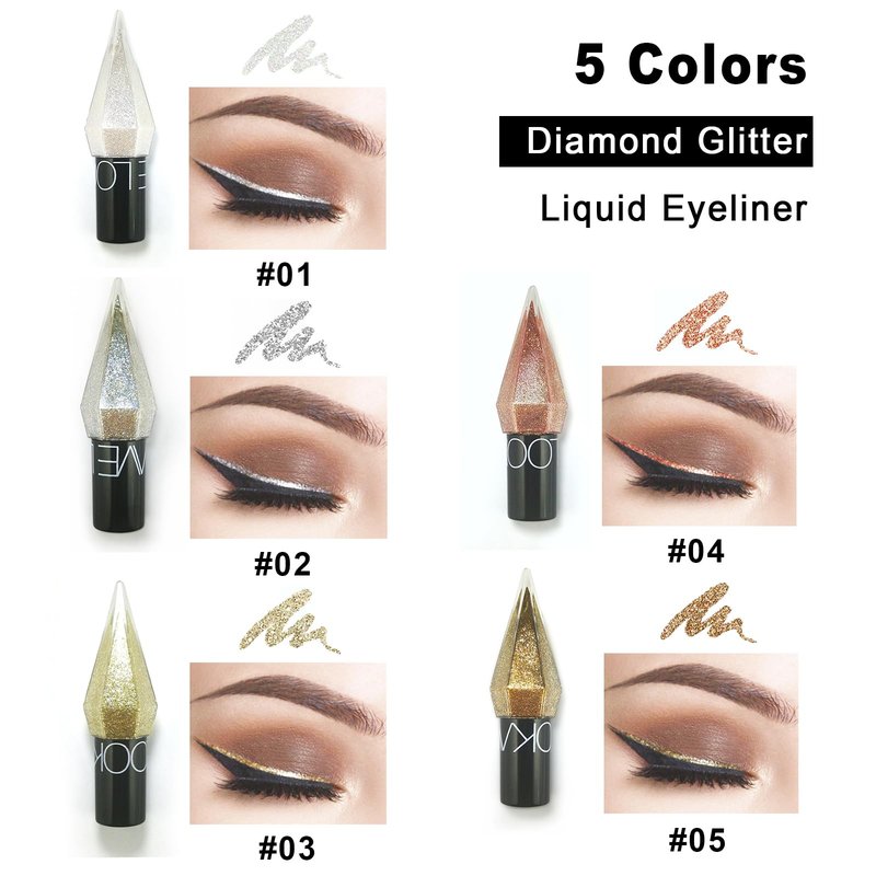 Glitter Liquid Eyeliner, 5 Colors Eyeliner Colorful Set, Shimmer Metallic Silver White, Gold Sparkling Eye Liner, Long Lasting Flare Eye Liner Liquid, Diamond Eye Makeup Set