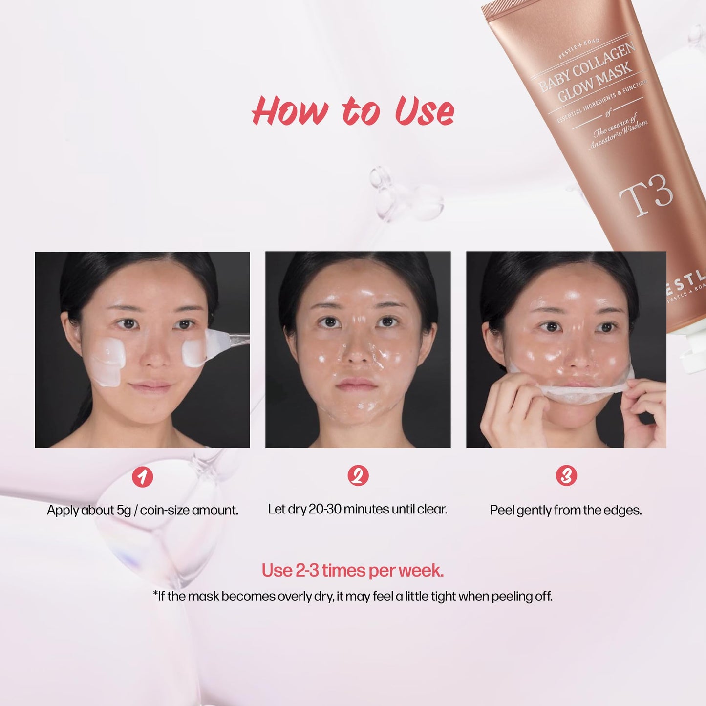 PESTLO Baby Collagen Glow Mask - Korean Peel Off Facial Mask Infused with Reallagen/T3 Vegan Collagen, Aginon, Volufiline for Hydrating, Firming, Glow, Glass Skin | Optional Overnight Use, 1.69 fl.oz
