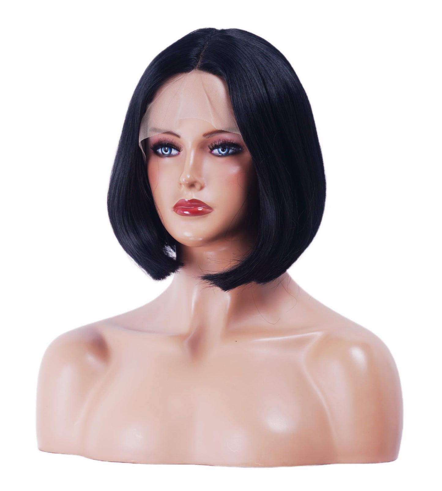 NJJYXH 14 Inches Black Lace Front Wigs for Women Short Straight Bob Wig with Middle Part Synthetic Hair for Cosplay or Daily Use