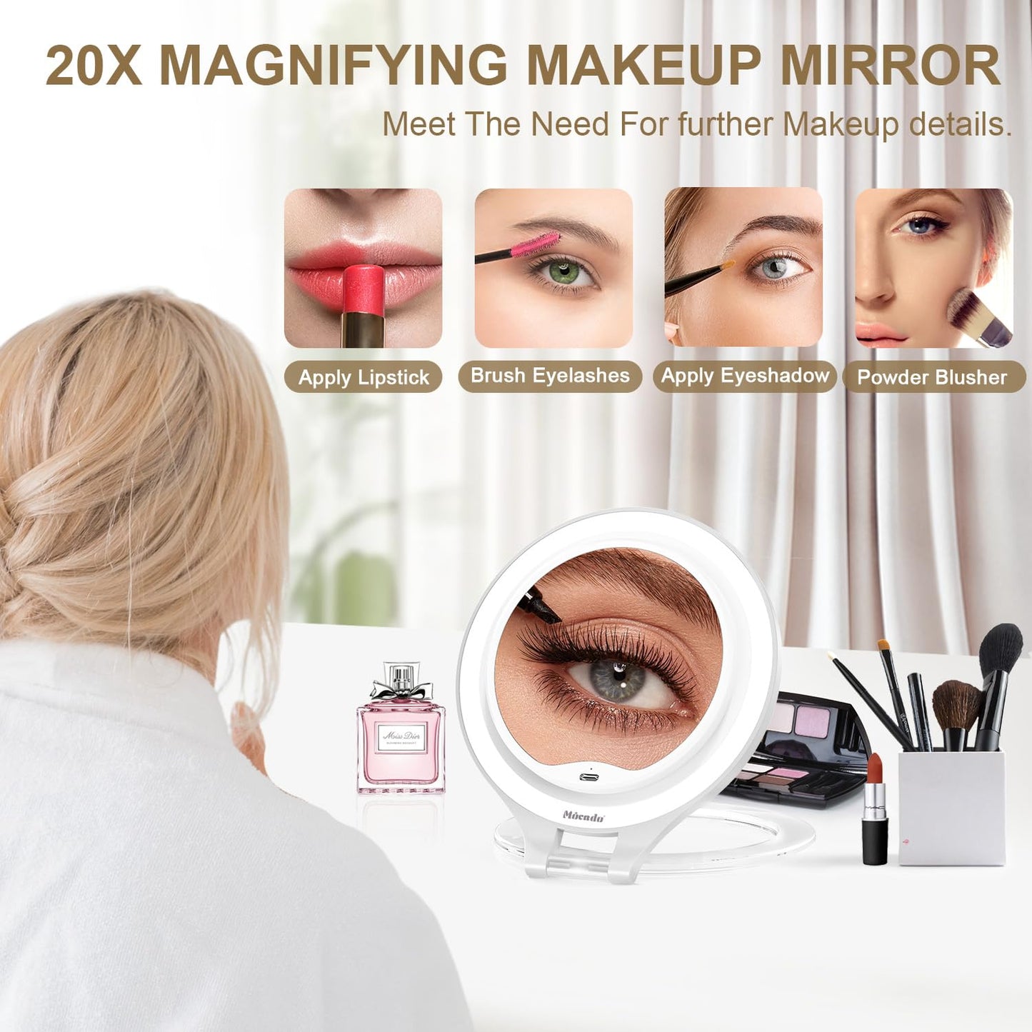 Mocado 1X/20X Magnifying Mirror with Light, Travel Makeup Mirror with Light