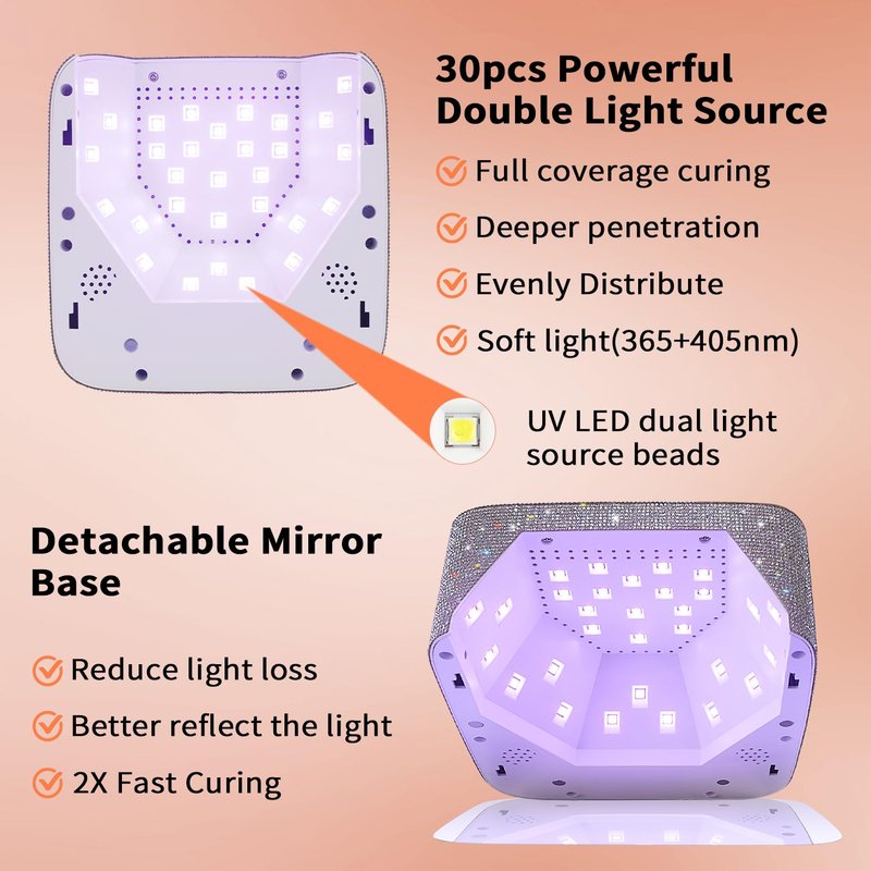 Kikugu Cordless UV LED Nail Lamp,72W Rechargeable UV Light for Gel Nails with 5 Timer Setting Quick Dry Curing Lamp with Display Auto Sensor for Salon & Home(Pearl Pink Diamond)
