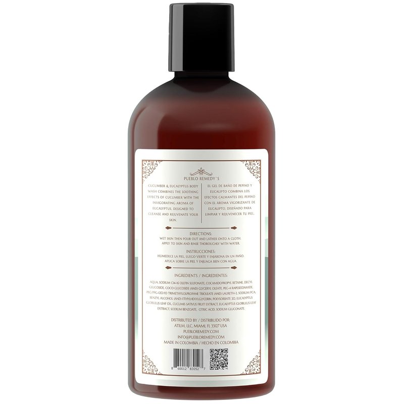 Pueblo Remedy Body Wash - Cucumber & Eucalyptus Shower Gel | Soothing, Vegan, 16.9 Oz