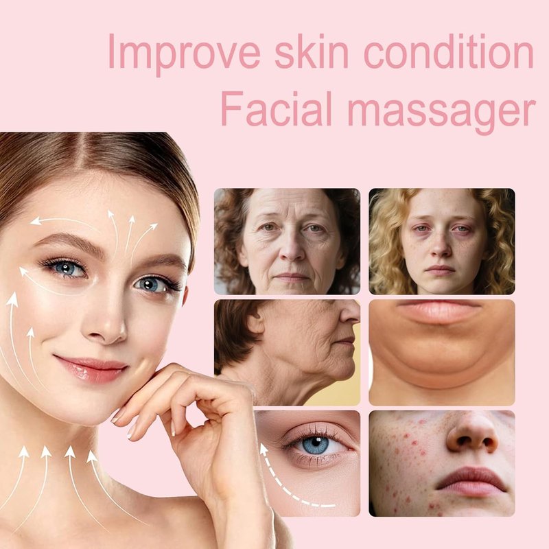 Face Massager Tool - 4 Color Modes Red Light Therapy for Face & Neck | Gua Sha Facial Tool in Pink