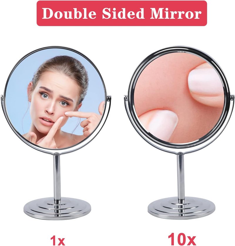 10X Magnifying Makeup Mirror - 8 Inch Double-Sided Swivel Desk Mirror | 1X/10X Magnification for Dresser & Bathroom