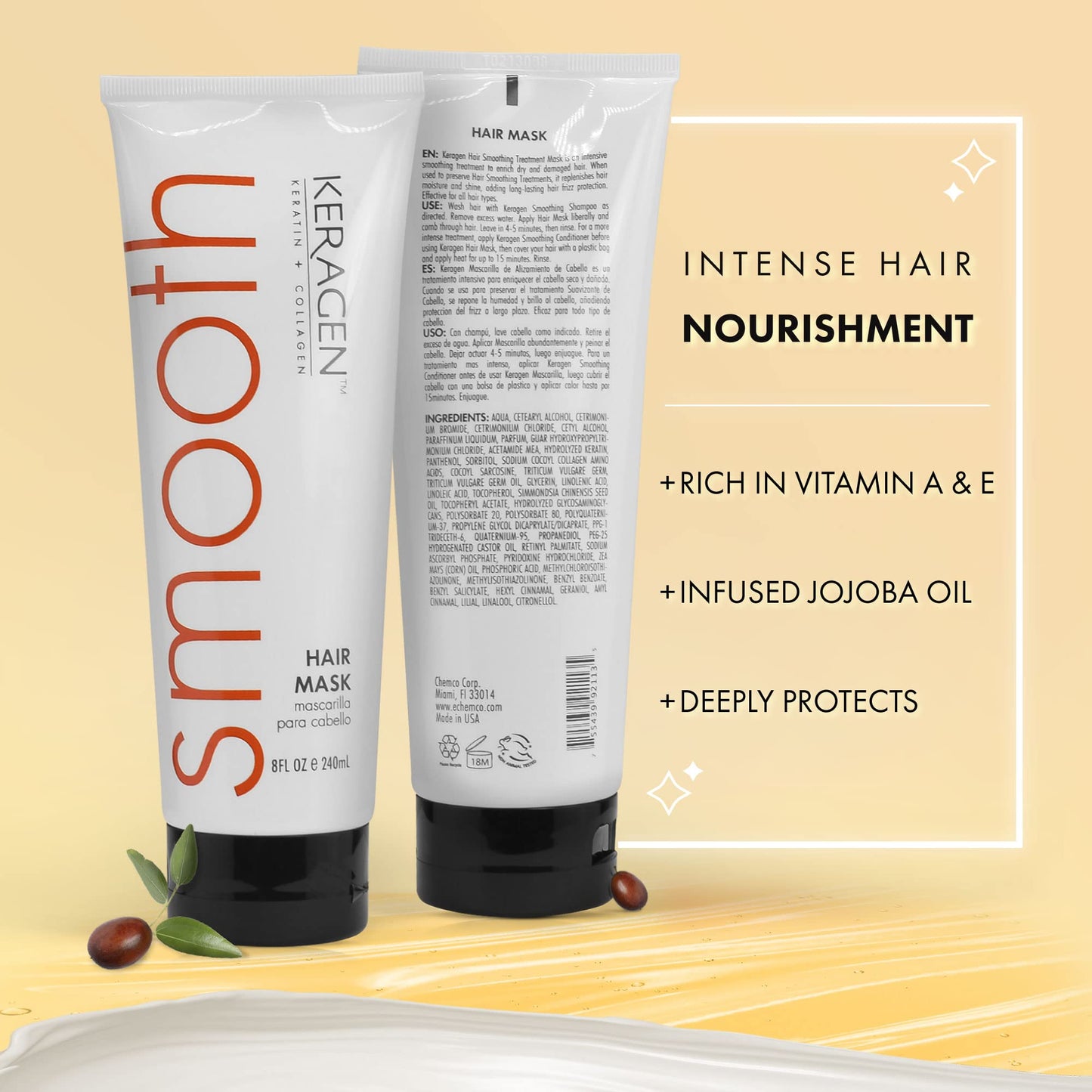 KERAGEN Hair Mask - Deep Repair & Conditioning Treatment | Cortex-Deep Damage Repair | Visibly Stronger Hair | Eliminates Breakage 8 Oz