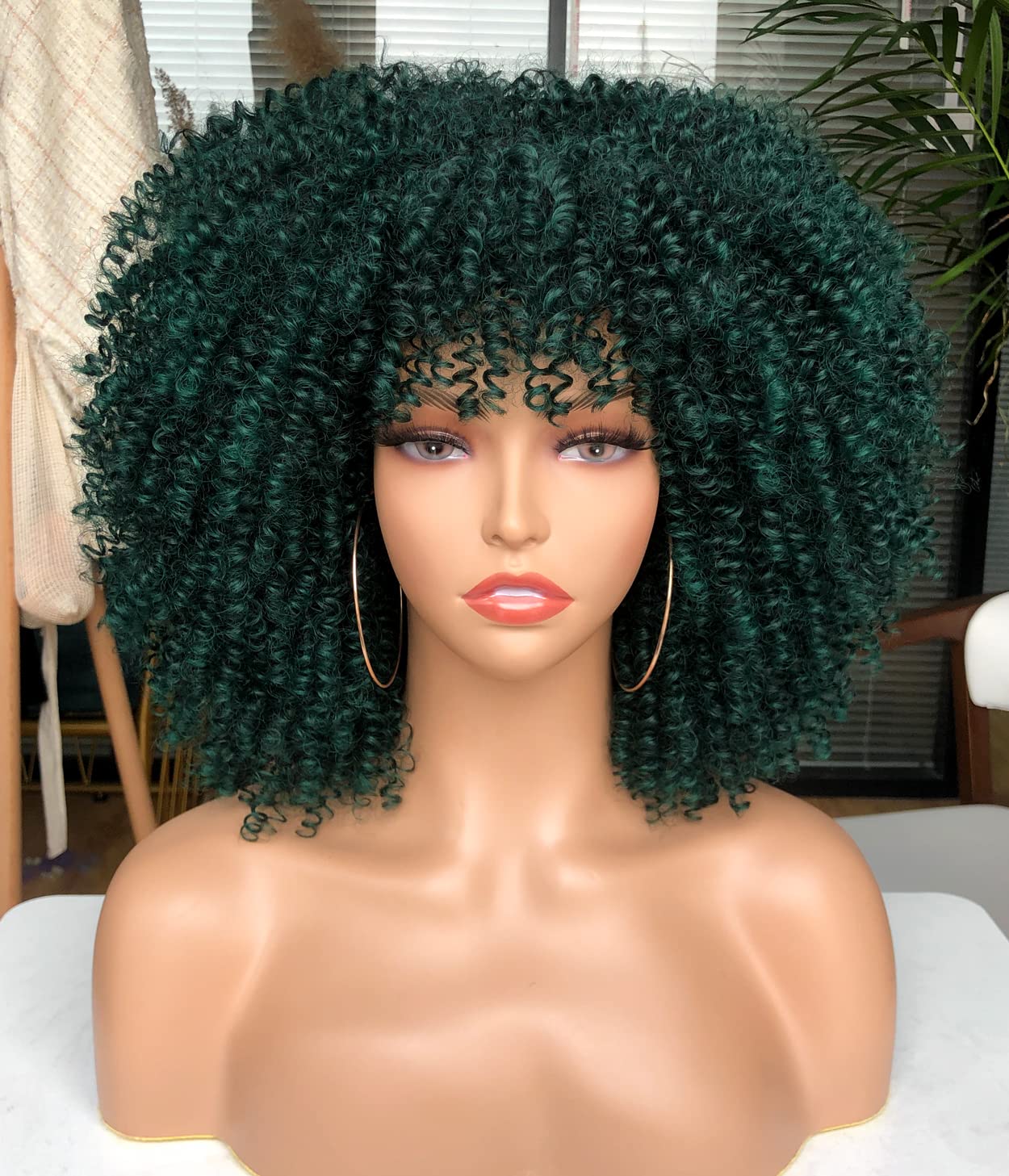 CURLCRAZY Curly Wig with Bangs for Black Women Short Kinky Curly Afro Wig