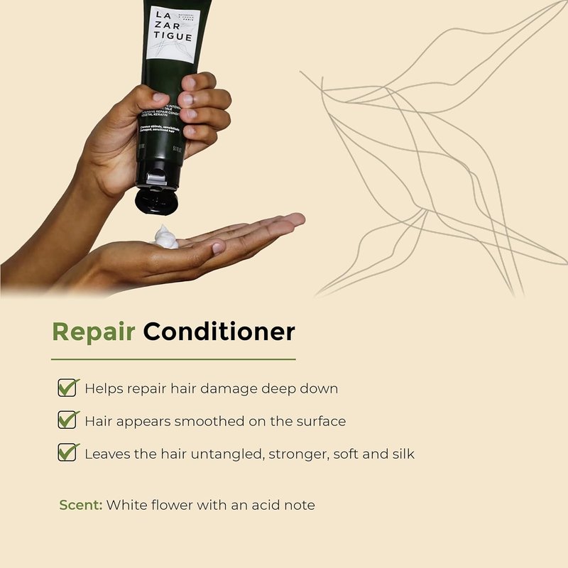 Lazartigue Repair Conditioner - Vegan Keratin & Hyaluronic Acid for Damaged Hair | Sulfate & Silicone Free