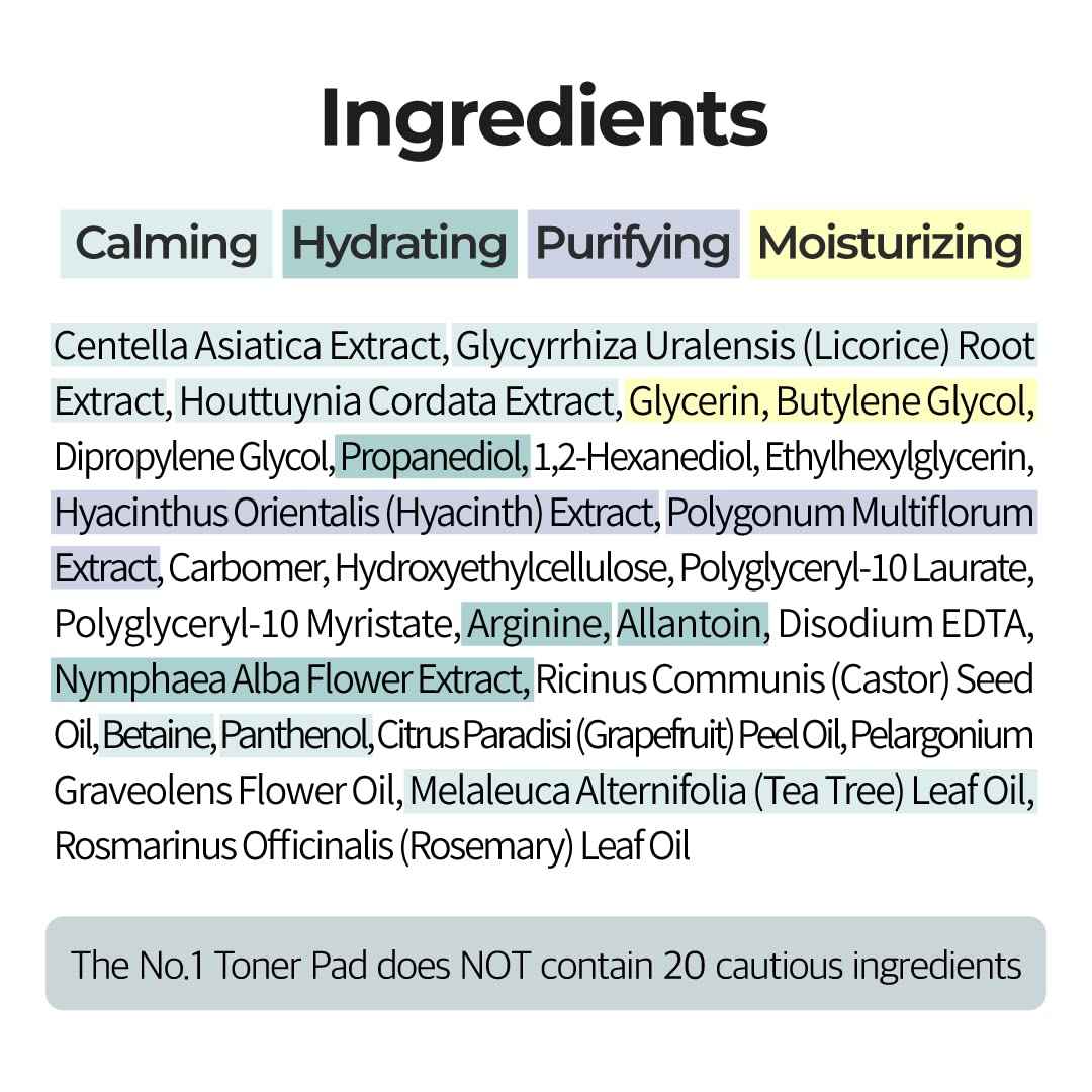 numbuzin No.1 Toner Pads | Centella Re-Leaf Green Toner Pad | Double-Sided | Centella Asiatica, Heartleaf, Licorice Root | Calming, Hydrating, Exfoliating | 70 Pads/6.42 fl. oz.