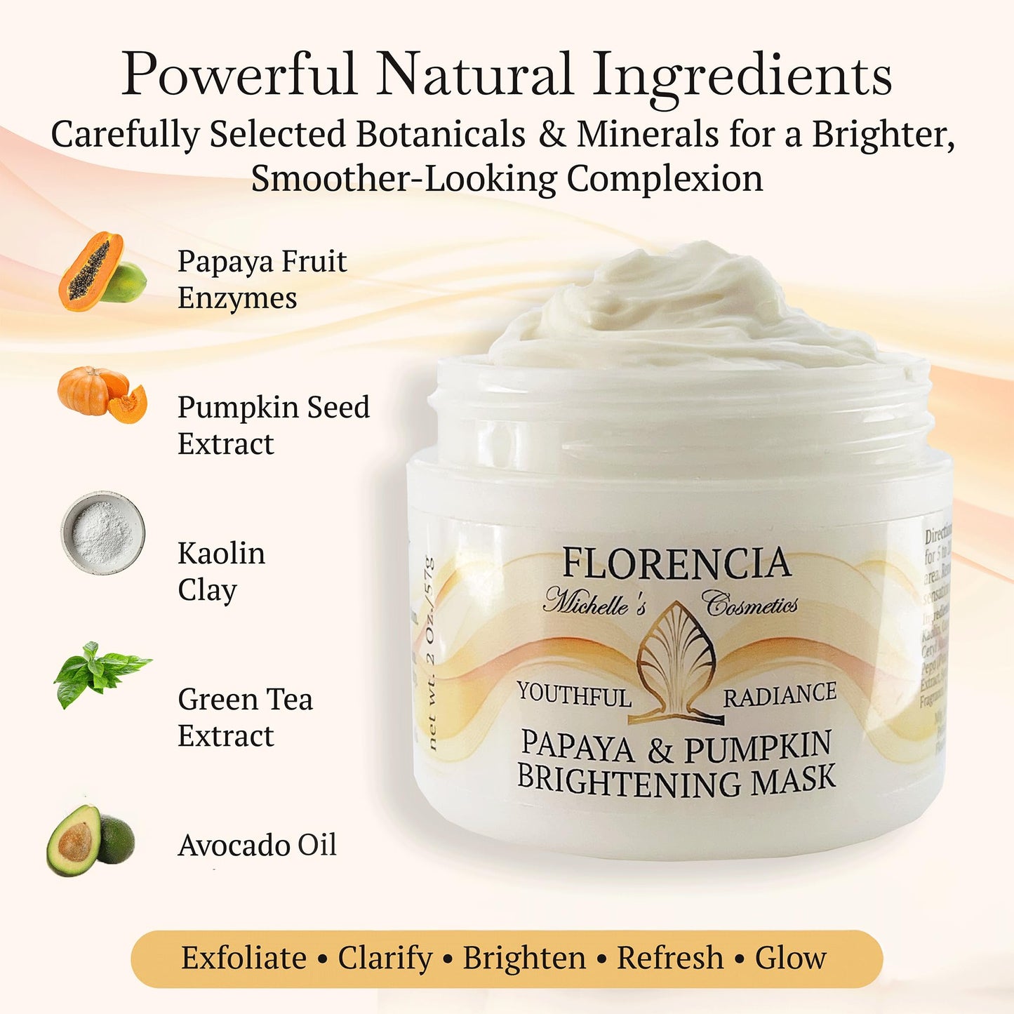 Florencia Papaya & Pumpkin Brightening Mask – Exfoliating Face Mask, 2 oz