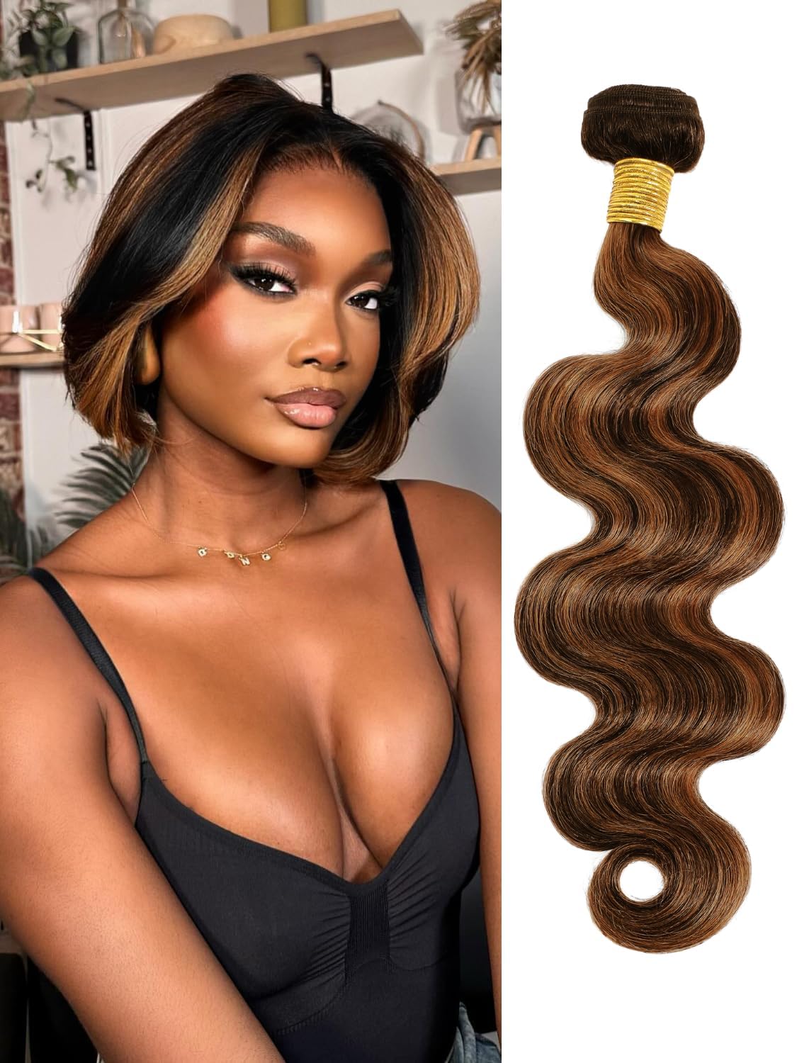 Thick 12A Remy Hair F1B/30 Highlight Honey Blonde Balayage Colored 2 Tone Single Wavy Bundle 12 Inch