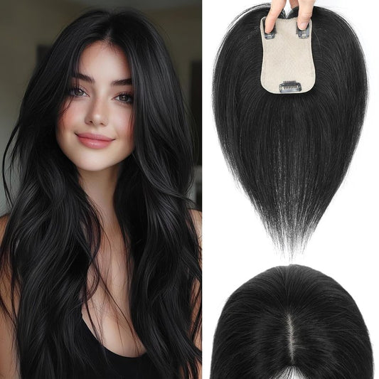 LEDIZE Hair Toppers for Women Real Human Hair, 360° Cover Middle Part Human Hair Toppers for Women with Thinning Realistic Scalp Line Upgrade Basement Toppers Hair Pieces Medium Brown, Side Bangs
