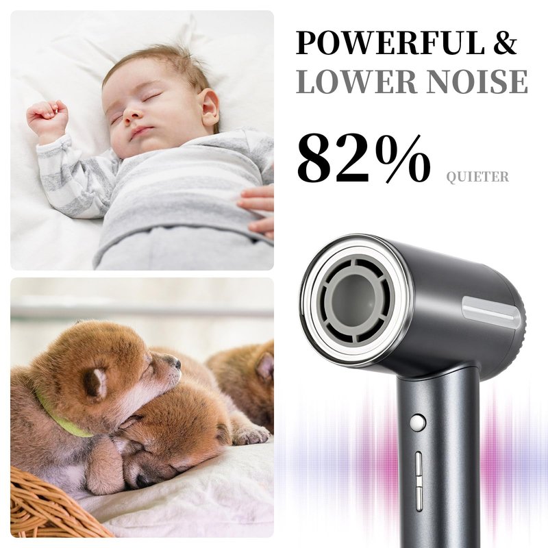 HERLLY Hair Dryer,1600W High Speed Ionic Blow Dryer with Diffuser,Plasma Hair Dryer with Facial Mode(Silver Gray)