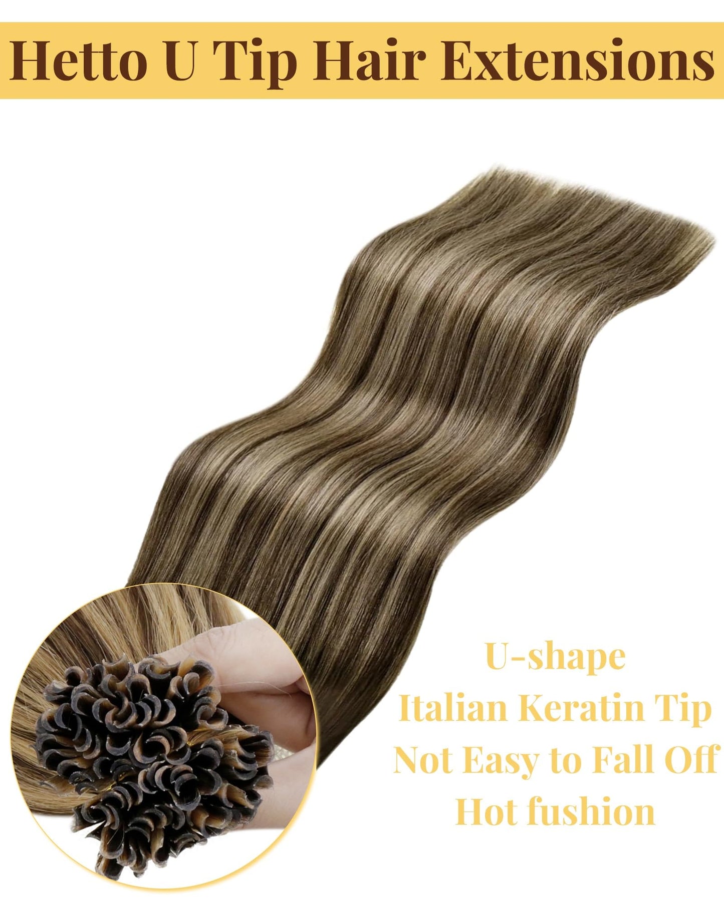 Hetto K Tip Hair Extensions Real Human Hair Brown Highlight Blonde 20in 50g