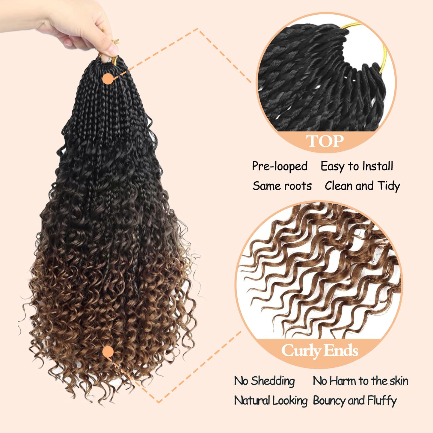 Goddess Boho Box Braids Crochet Hair for Black Women 16 Inch 1B-4-30