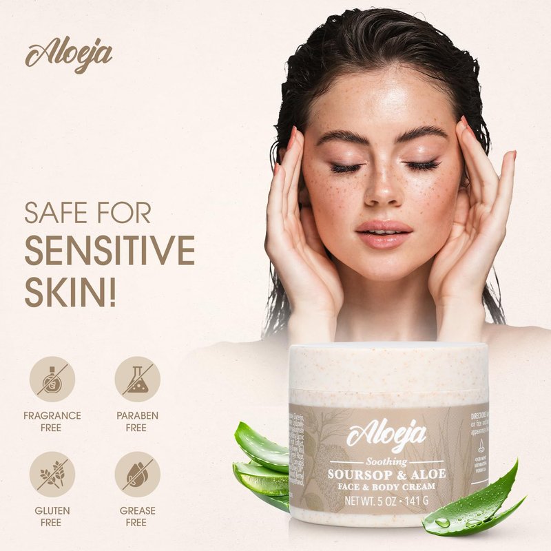 Soursop and Aloe Vera Moisturizing Cream - Ultra Hydrating Face Moisturizer and Body Lotion for Women & Men - Fragrance-Free Organic Lotion for sensitive skin with Hemp Oil, Tea Tree, Green Tea, 5 oz