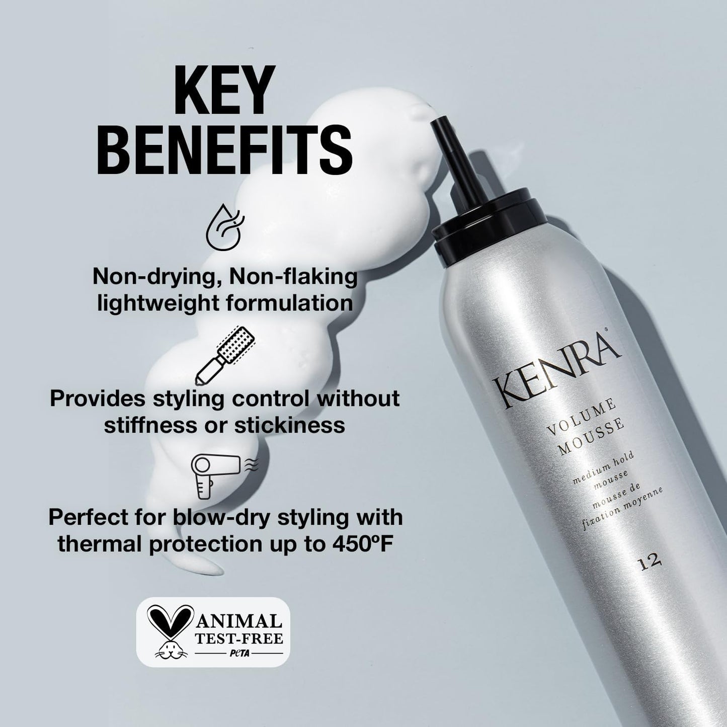 Kenra Volume Mousse 12 | Medium Hold Mousse | Non-Drying, Non-Flaking Lightweight Formulation |Styling Control Without Stiffness Or Stickiness | Tames Frizz & Conditions| All Hair Types| 8 oz (2-Pack)
