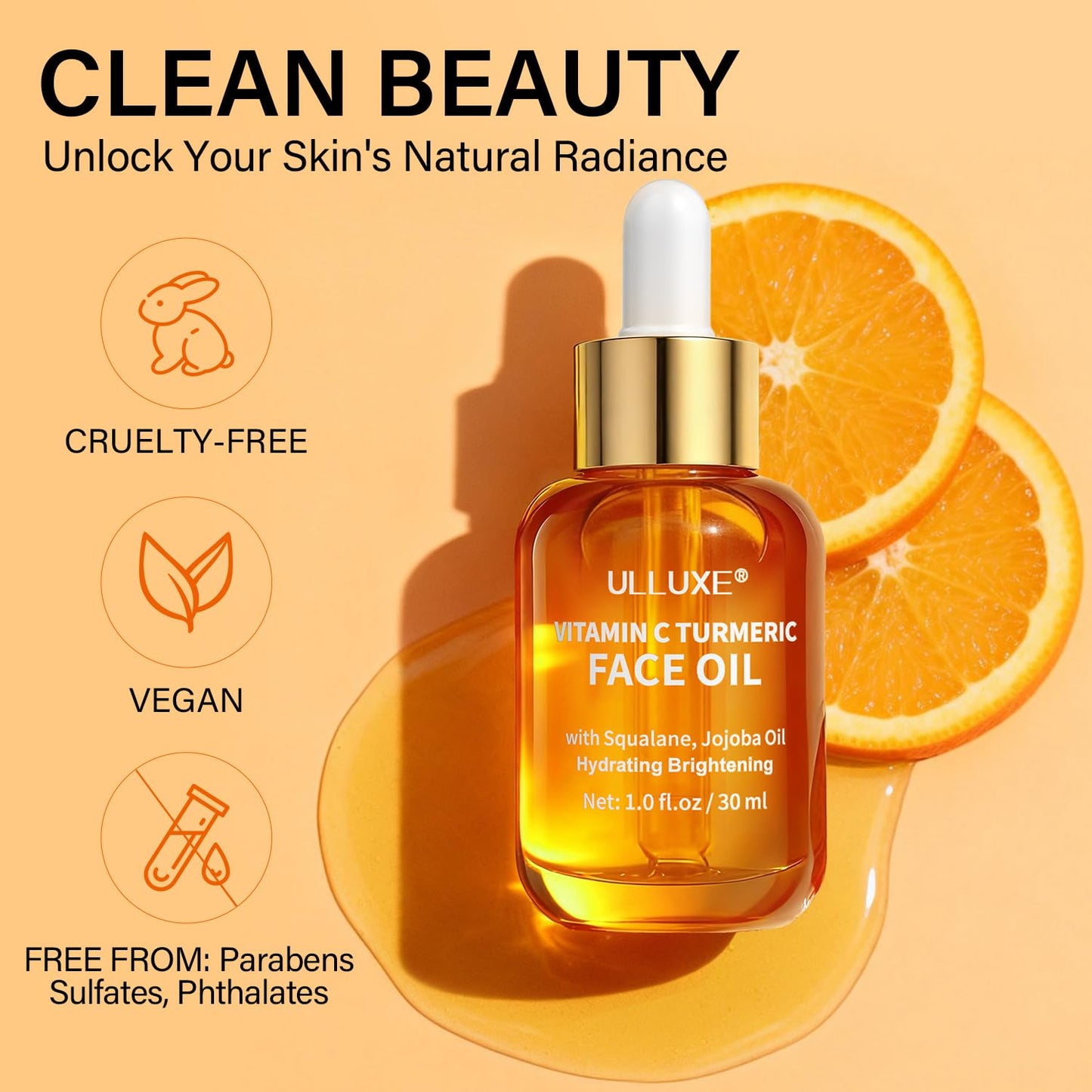 Vitamin C Turmeric Face Oil, Brightening & Hydrating Facial Oil, Nourishing & Anti-Aging with Jojoba Oil & Squalane for Dark Spots, Dry Skin, Wrinkles & Uneven Skin Tone, for All Skin Types, 1 Fl Oz
