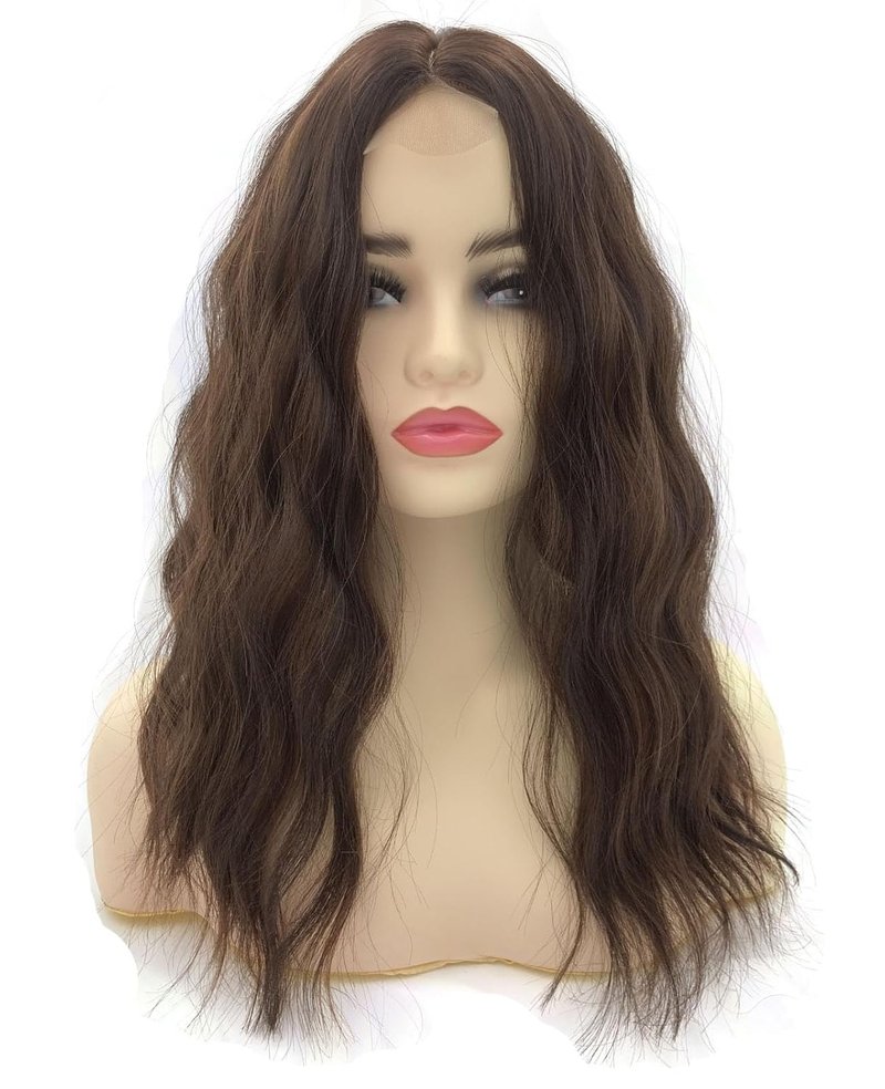 Long Wavy Brown Highlight Wig | Curly Synthetic Heat-Resistant Fiber for Daily Wear & Cosplay - 18 Inch