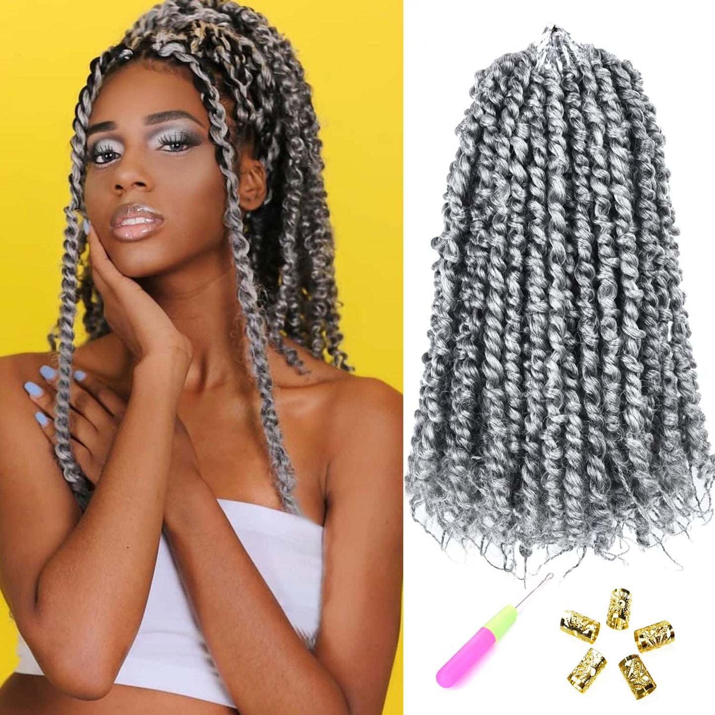 12 Inch Passion Twist Crochet Hair for Black Women 8 Packs Pre-twisted Passion Twists Pre-looped Crochet Braids Hair Bohemian Twist Synthetic Braiding Hair Extensions (12Strands/Pack,TGrey#)