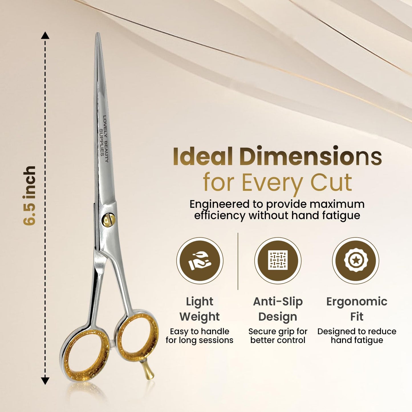 Professional Barber Scissors 6.5" - Sliver- Hair Cutting Shears - Includes Leather Case & Comb - High Carbon Steel, Ergonomic Grip, LBS