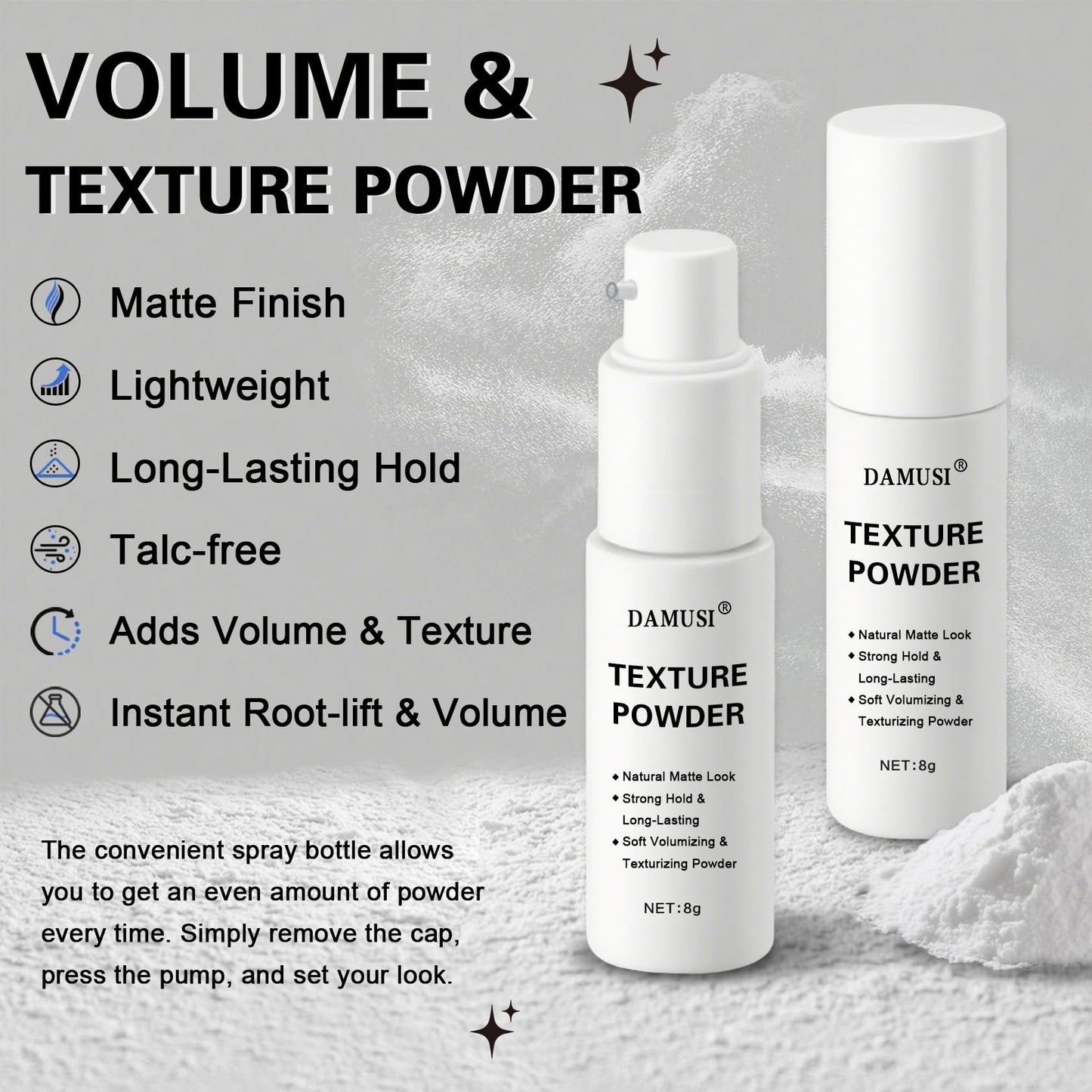 DAMUSI Hair Texture Powder Spray for Men & Women, Mattifying Volume Styling