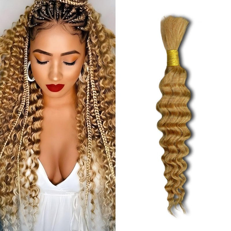 ZFY Human Braiding Hair 100g 16 Inch Deep Wave Bulk Human Hair for Braiding Boho Braids 100% Unprocessed Brazilian Virgin Human Hair Extensions No Weft 2 Bundle/Pack White Blonde