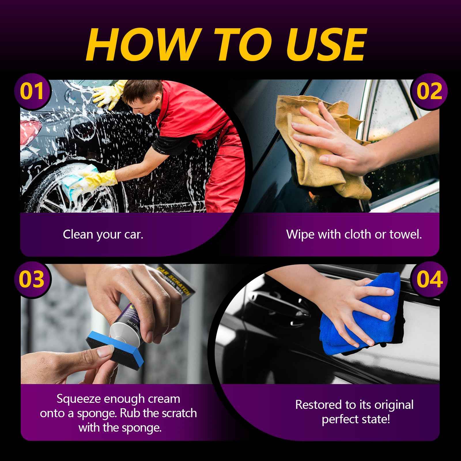 120ml, Scratch Remover for Vehicles, Car Scratch Repair Kit for Deep Scratches, Repair Paste-Erase Scratches, Car Paint Wax with Wiping Sponge & Cloth