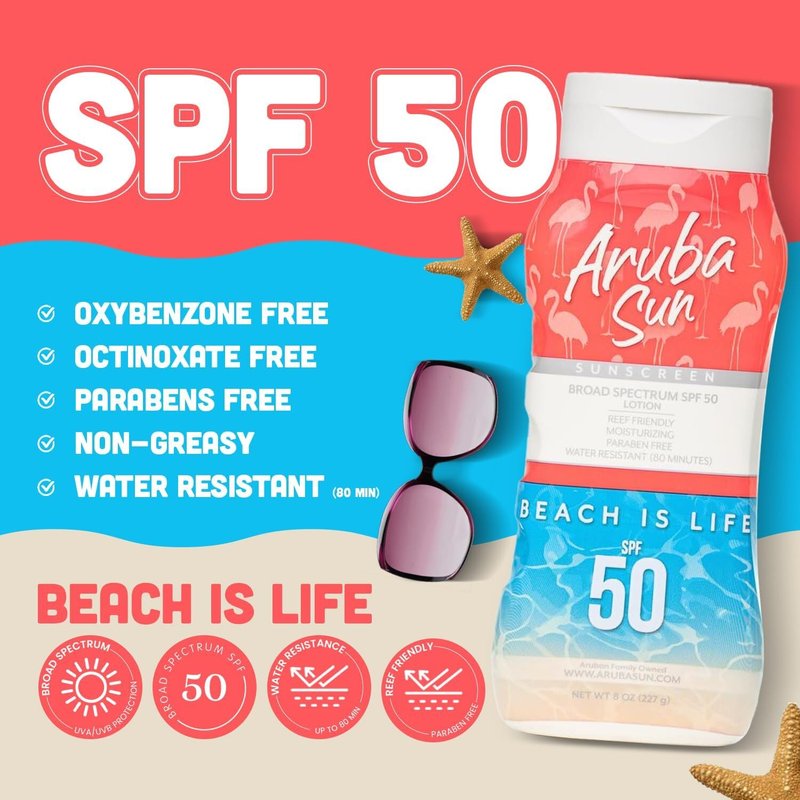 Aruba Sun SPF 50 Sunscreen Lotion 16oz 2-Pack - Reef Act Compliant no 67 Octinoxate & Oxybenzone Free - Sun Screen Broad Spectrum UVA/UVB - Sunscreen Waterproof and Non-Greasy