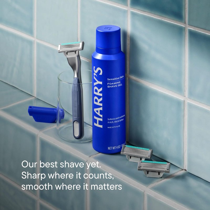 Harry's Plus Razor Refills - 6 Razor Blade Cartridges and Foaming Shave Gel - Compact Cartridge Design for Precise Control - TSA Approved Travel Essentials Shaving Kit for Men