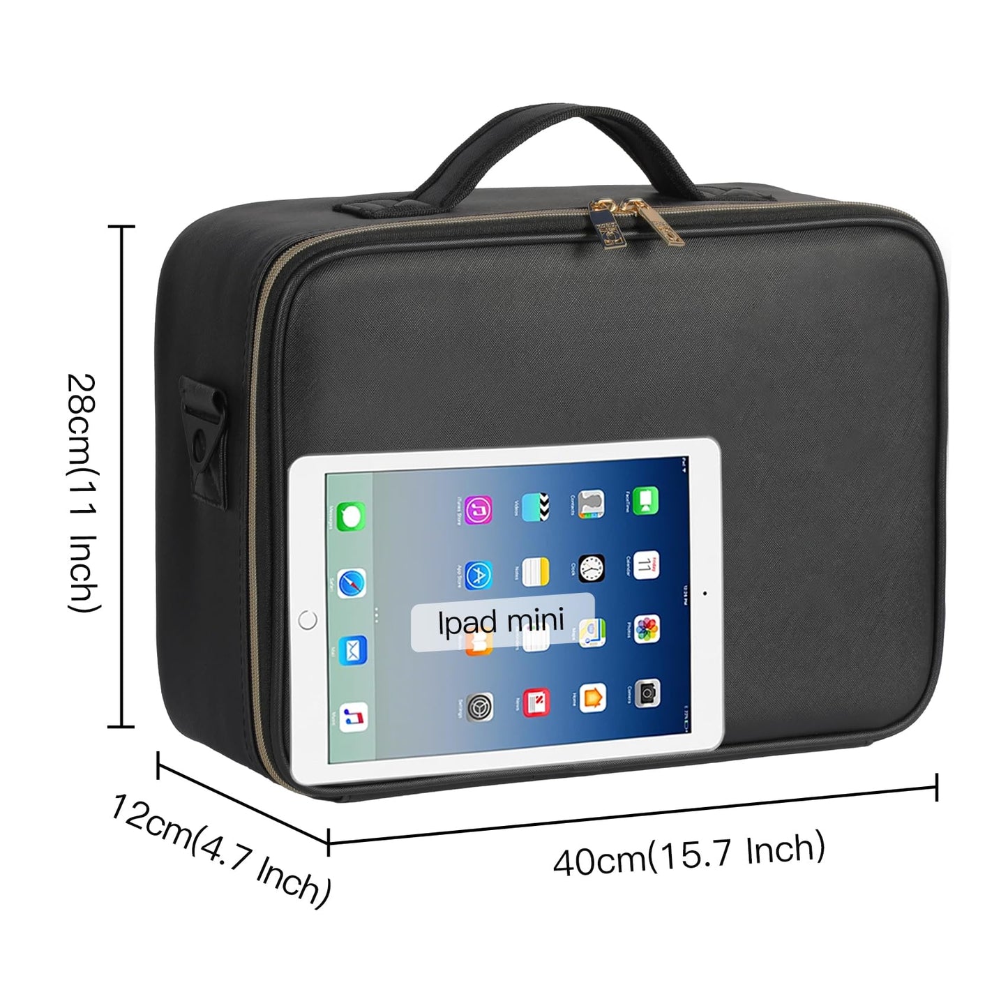 Makeup Travel Case, 16 Inch Makeup Artist Bag with Compartment and Dividers, Portable Cosmetic Bag for Women with Brush Storage Sturdy Dual Zip Closure, Waterproof, Durable, Gift for Her, Black