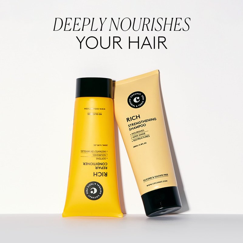COCUNAT - Rich Pack for Dry Hair - Natural Shampoo and Conditioner - Damaged or Dyed Hair - Moisturises, Nourishes and Restructures - Sulphate and Silicone Free - Suitable for Curly Method